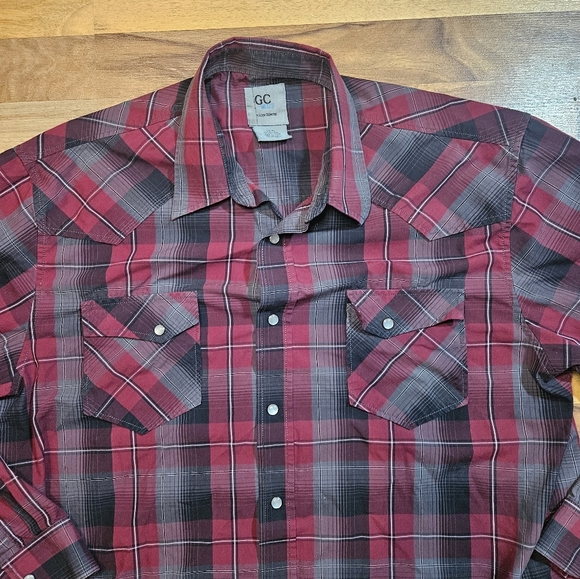 GC Blue Vintage Collection Mens Pearl Snap Shirt XL Red Plaid western - Picture 2 of 6